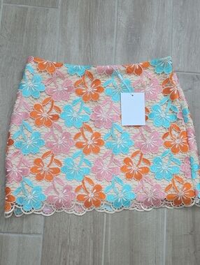 Vici Endless Rose Pastel Blue Pink Orange Floral Lace Mini Skirt